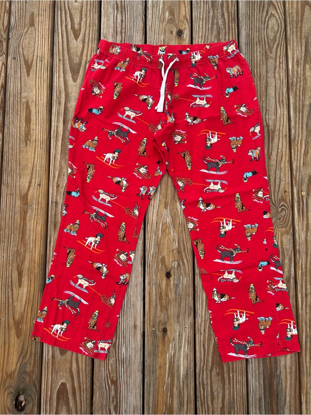 Old Navy 2018 Red Flannel PJ Lounge‎ Pants Women Size Large Dogs Skiing Sleds